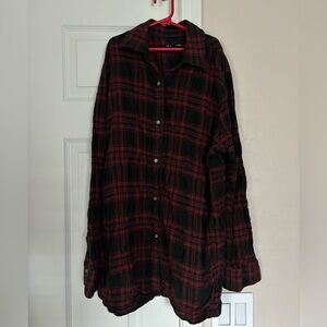 Rag & Bone Red and Black Plaid Shirt Long Blouse